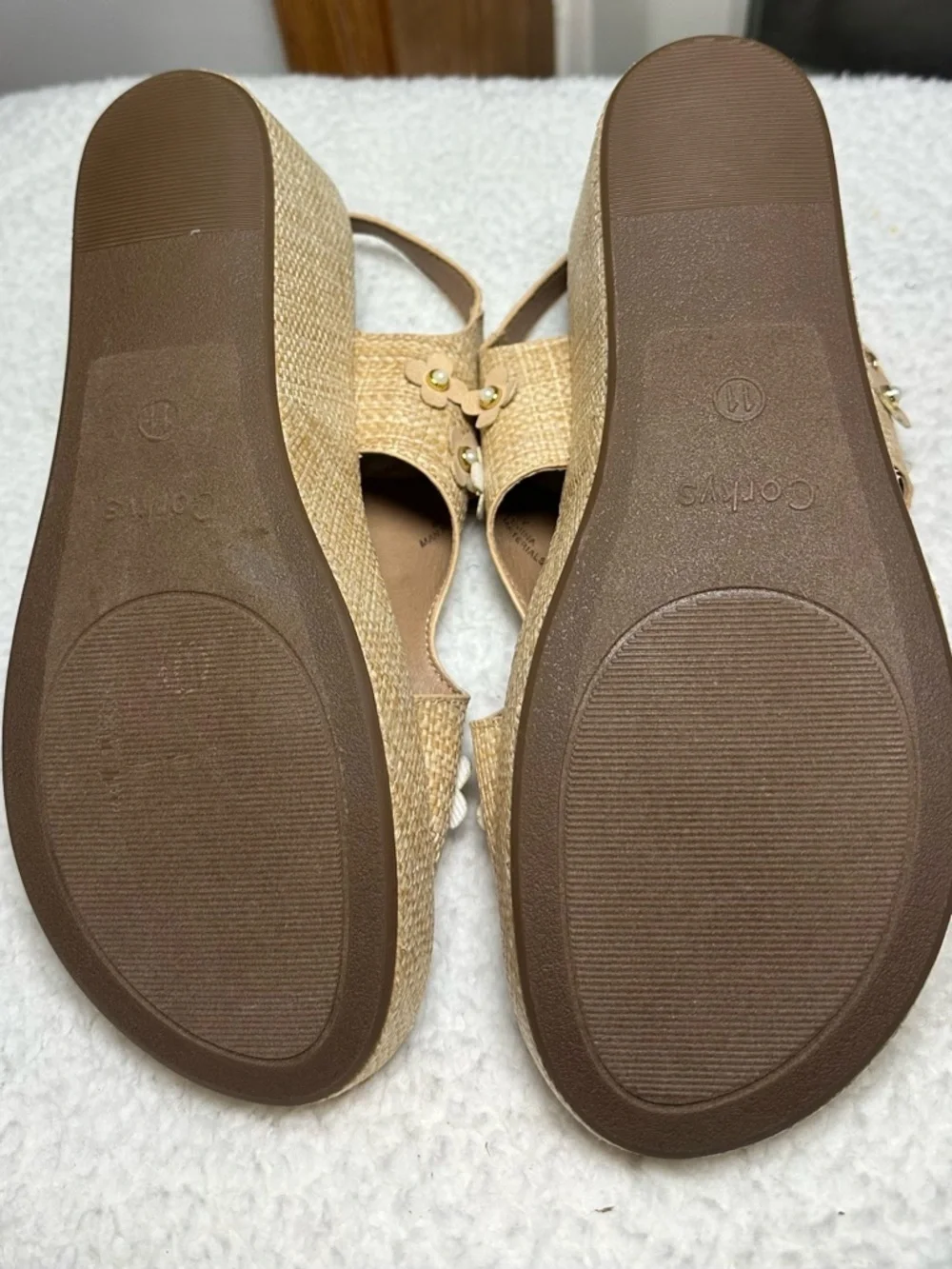 Corkys Women's Carley Raffia Floral Slingback Wedge Sandal size 11